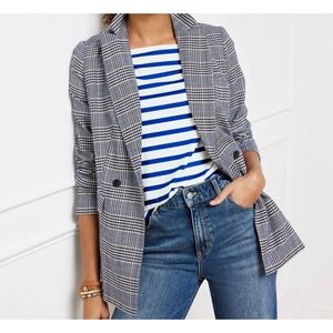 Talbots Womens Glen Plaid Blazer Size 6 Gray Blue Double Breasted Lined Academia